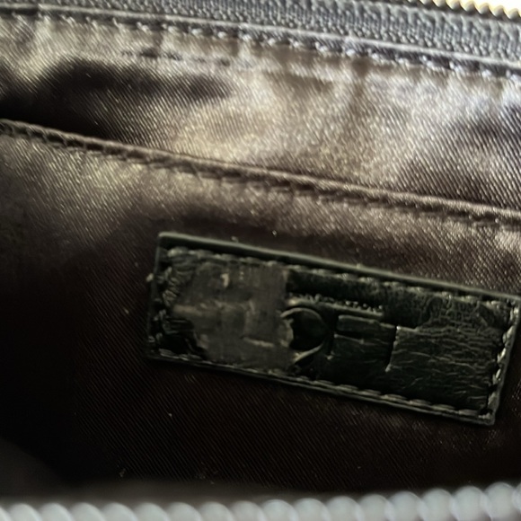 Loft Wristlet black satin sequin bag with top zipper closure and wrist strap - Picture 8 of 8